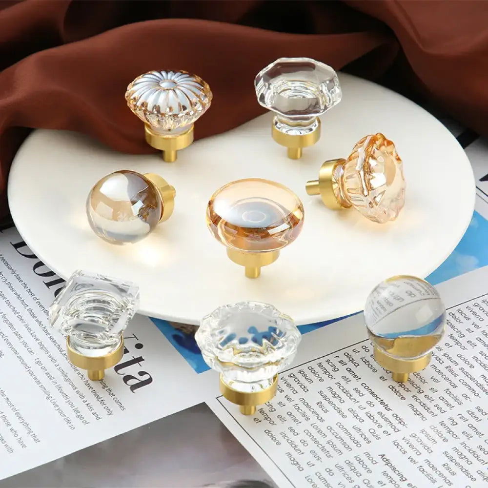 Brass Crystal Cupboard Cabinet Handle Kitchen Drawer Knobs Light Luxury Furniture Hardware Transparent Handle Home