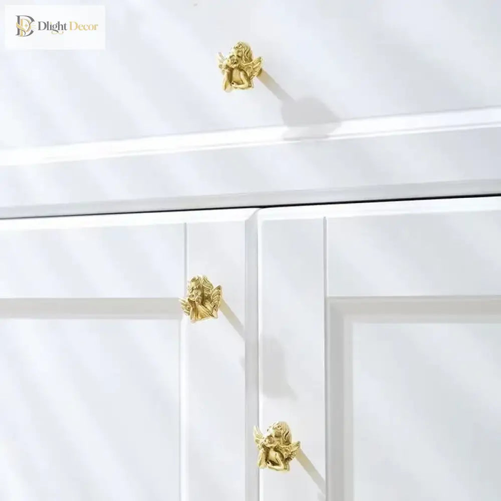 Brass European Angel Cabinet Handles - Vintage Gold Knobs for Wardrobes Dressers and Drawers Knobs