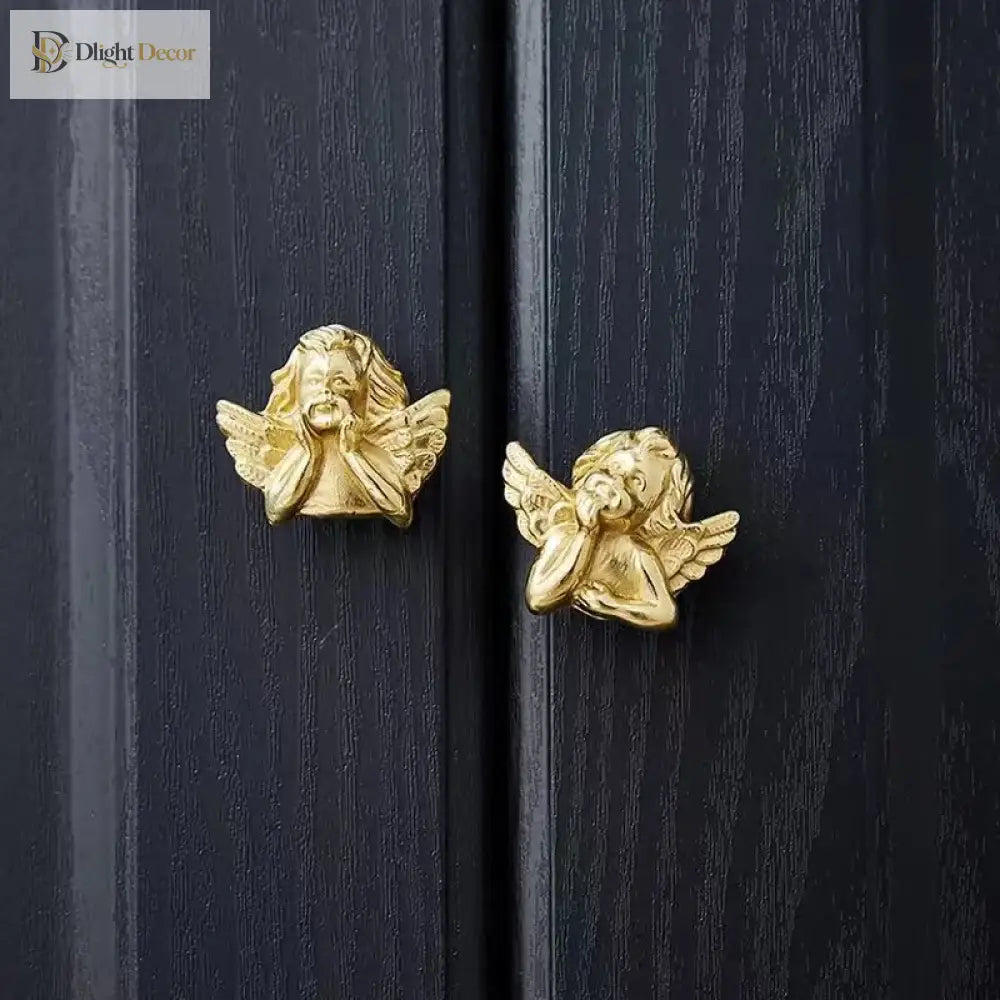Brass European Angel Cabinet Handles - Vintage Gold Knobs for Wardrobes Dressers and Drawers Knobs