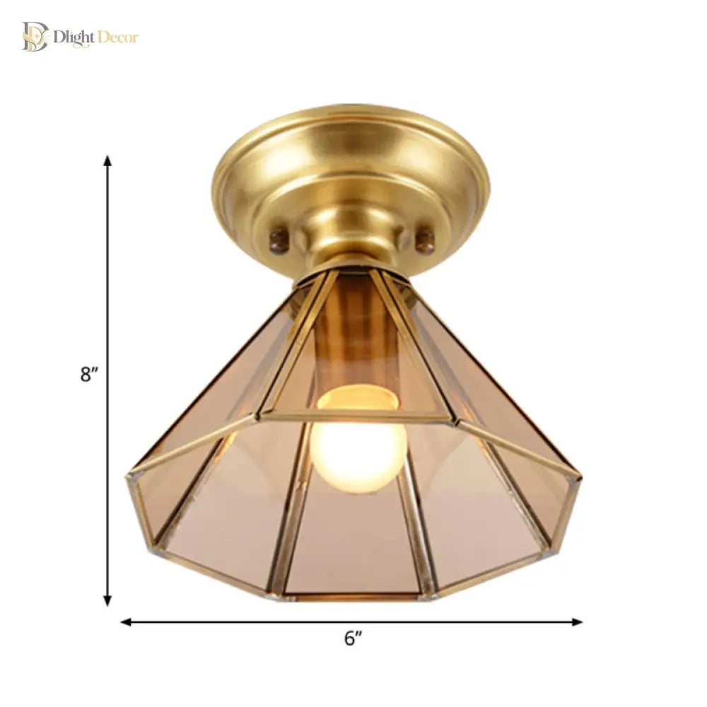 Élise Beveled Glass Flush Mount Ceiling Light With Colonial Brass Cone Design