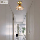 Élise Beveled Glass Flush Mount Ceiling Light With Colonial Brass Cone Design