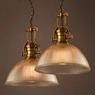 Brass Ribbed Glass Bowl Pendant Light – product view 2