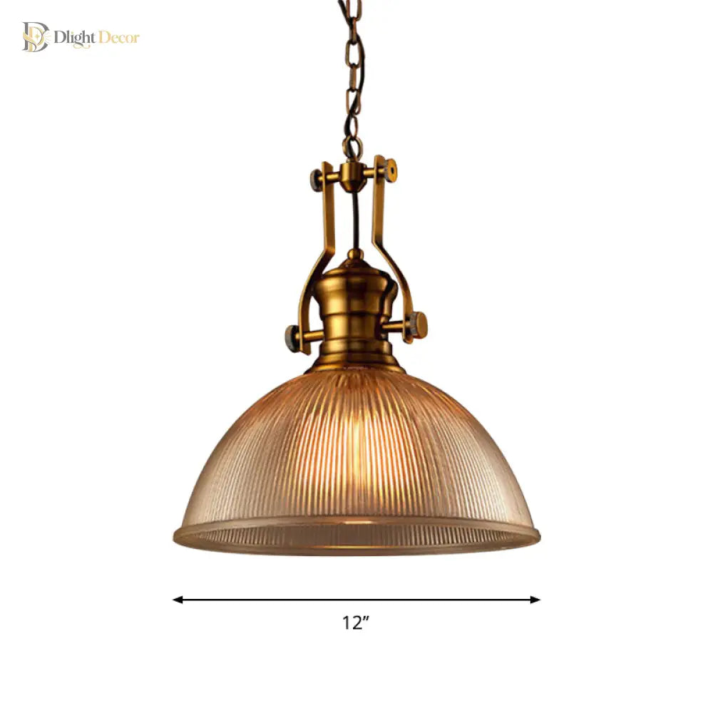 Brass Ribbed Glass Bowl Pendant Light – product view 5