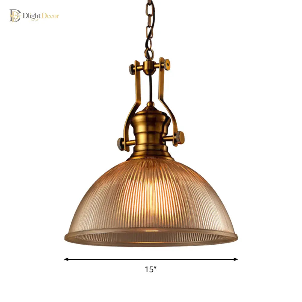Brass Ribbed Glass Bowl Pendant Light – configuration option 7
