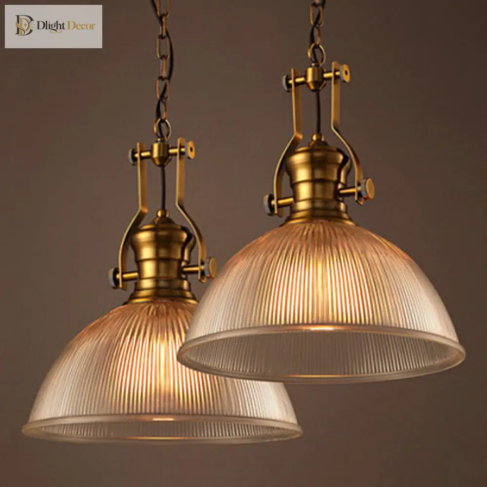 Brass Ribbed Glass Bowl Pendant Light – configuration option 12
