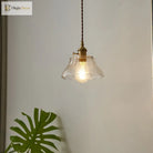 Modern Farmhouse Brass Scalloped 1 - Light Suspension Lamp With Water Glass: Hanging Light