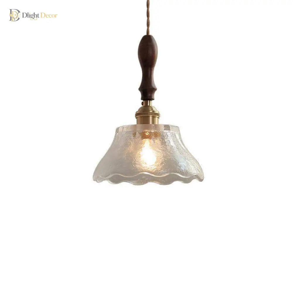 Modern Farmhouse Brass Scalloped 1 - Light Suspension Lamp With Water Glass: Hanging Light