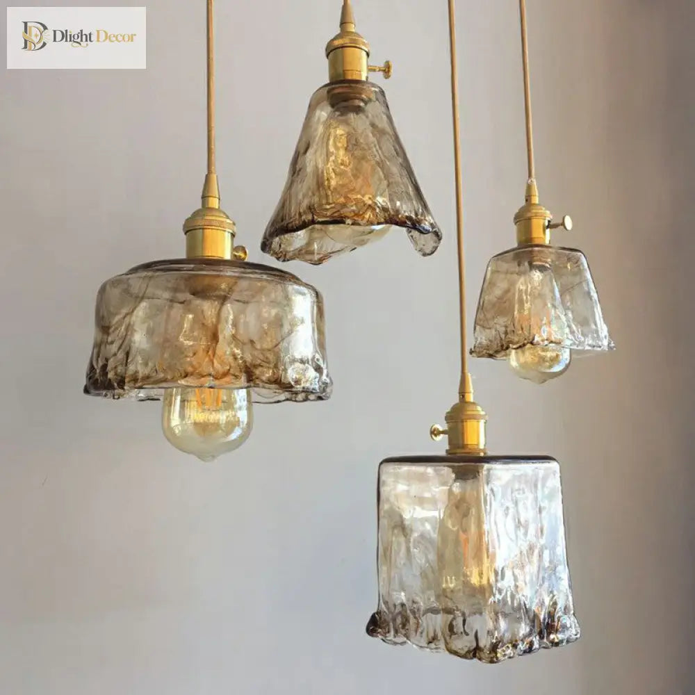 Brooklyn Shaded Pendant Light - Brown Glass Brass Hanging For Dining Rooms