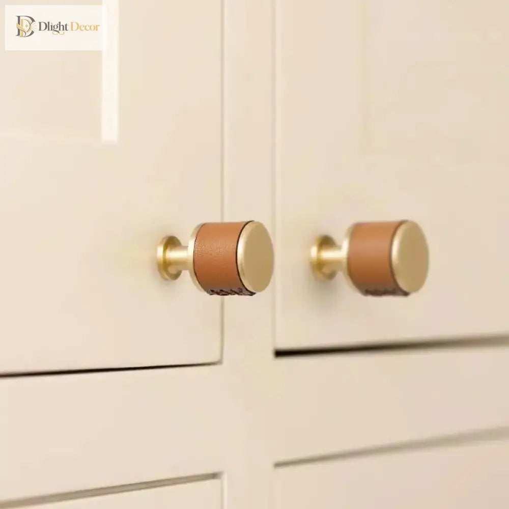 Brown/Black Leather Handles – Brass Knurled Cabinet Bar Handles and Furniture Knobs Handle