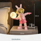 Bunny Astronaut Moon Lamp, the desk sculpture that glows charms and steals the room 🐰🚀🌕 - Pink / 22X10X28cm - Night