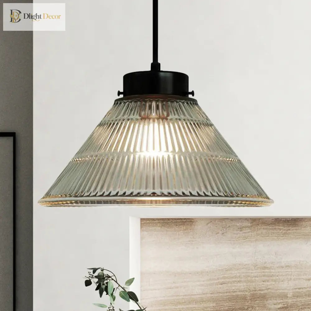 Captivating Vintage Charm: The Clear Ribbed Glass Pendant Ceiling Light Lighting