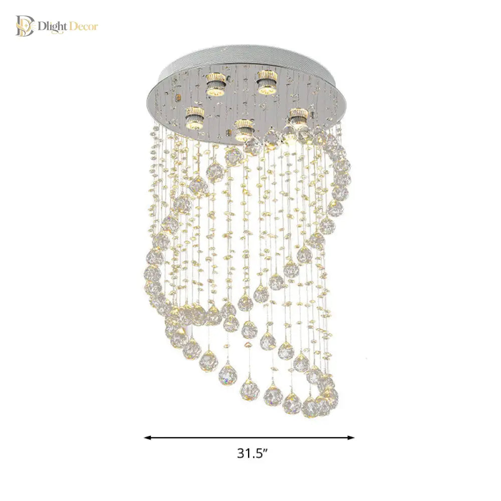 Sparkling Elegance: Modern Flush Mount Lamp With Cascading Crystals
