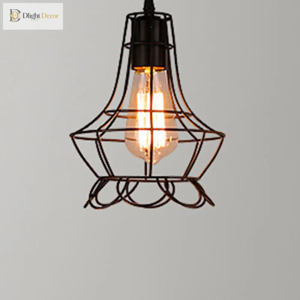 Catherine - Adjustable Industrial Pendant Light With Metal Cage (Various Shapes)