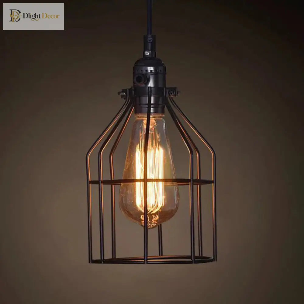 Catherine - Adjustable Industrial Pendant Light With Metal Cage (Various Shapes)