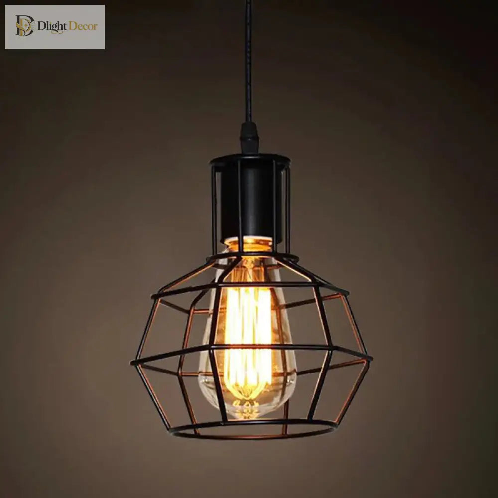 Catherine - Adjustable Industrial Pendant Light With Metal Cage (Various Shapes)