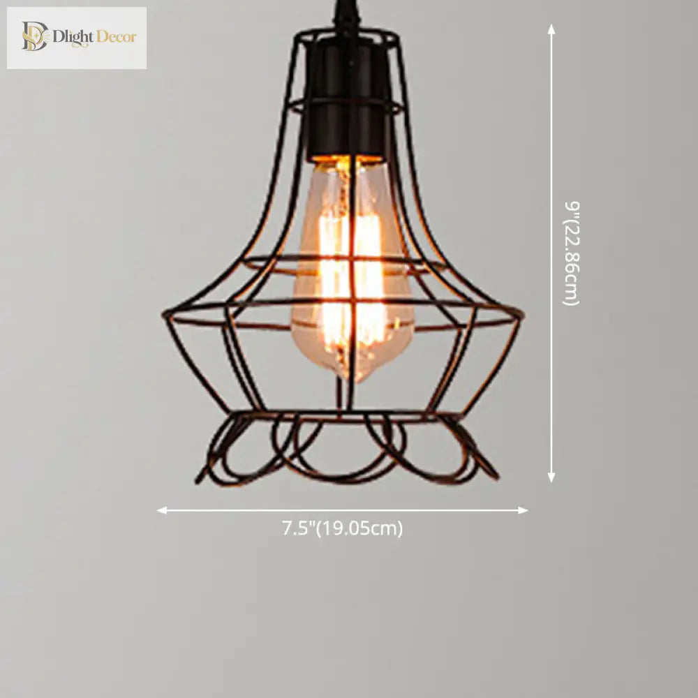 Catherine - Adjustable Industrial Pendant Light With Metal Cage (Various Shapes)