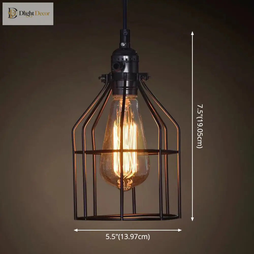Catherine - Adjustable Industrial Pendant Light With Metal Cage (Various Shapes)