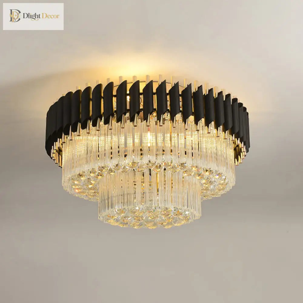 Celeste’s Cascading Crystals: Modern Black Flush Mount Ceiling Light Chandelier
