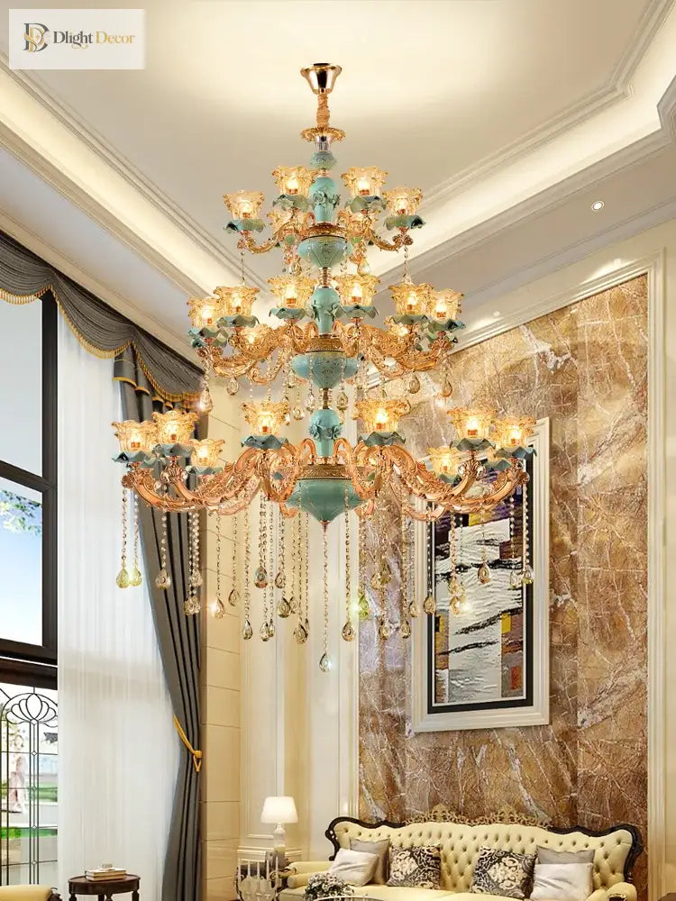 European - Style Duplex Building Chandelier - Elegance For Living Rooms Hotels And Ceramic