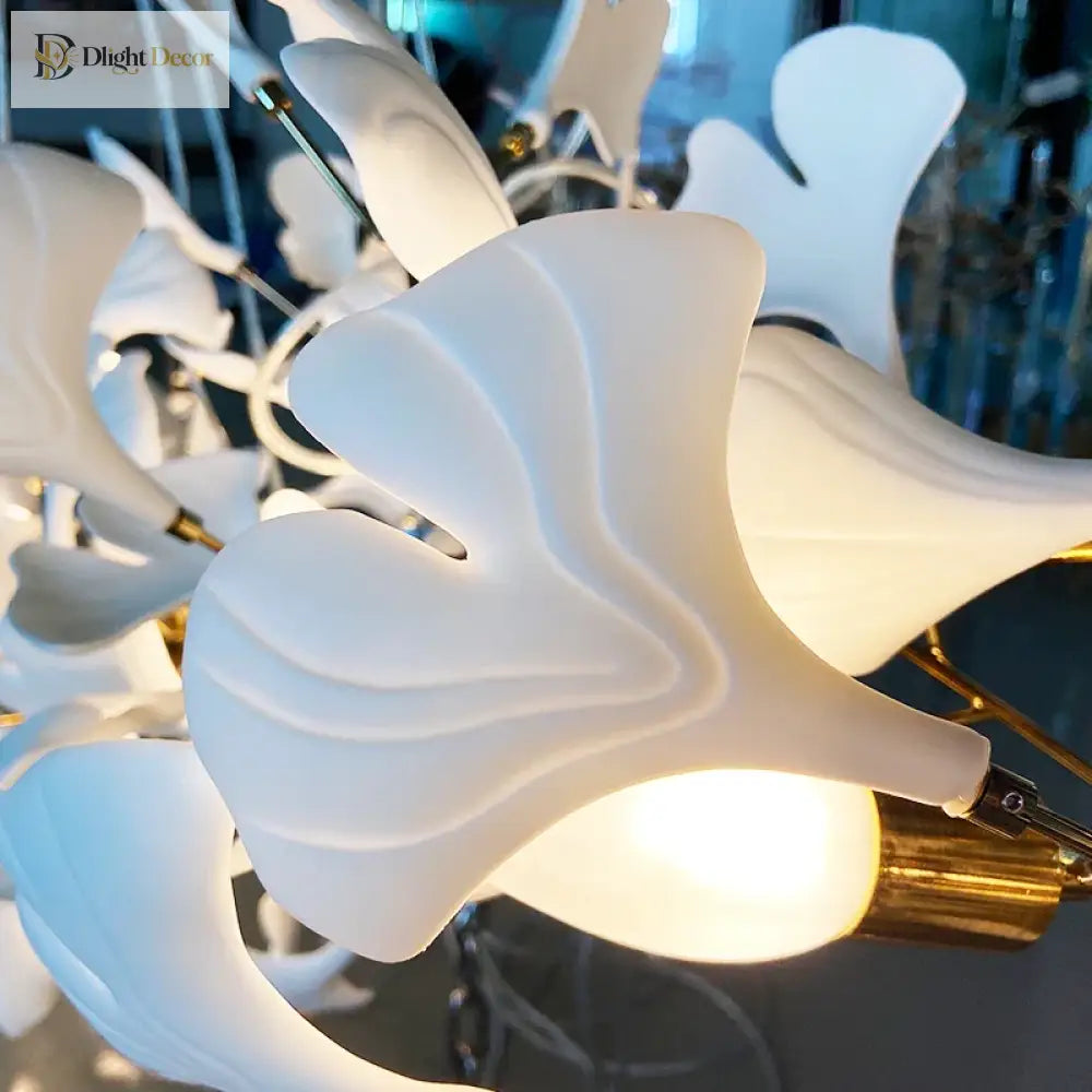 New Gold Chandelier White Ceramic Leaf Lamp Indoor Home Living Room Decorative French Luxury
