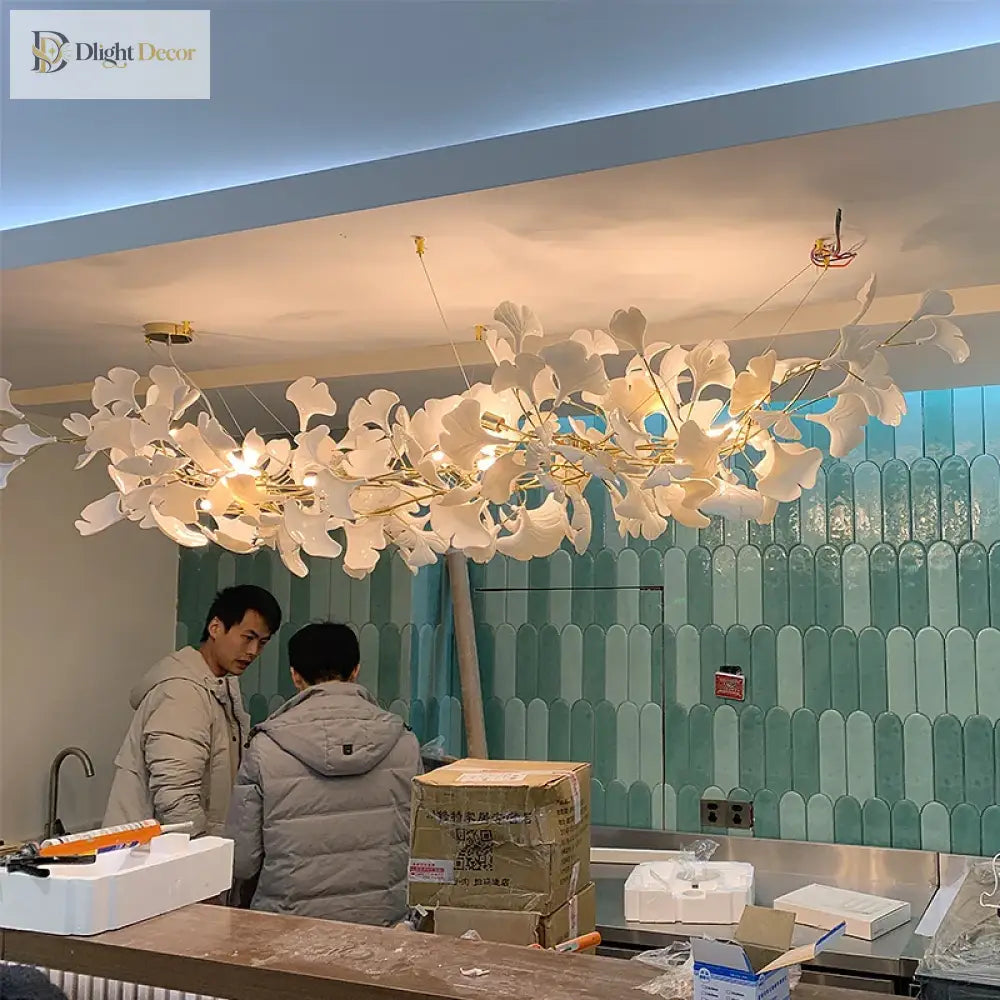 New Gold Chandelier White Ceramic Leaf Lamp Indoor Home Living Room Decorative French Luxury