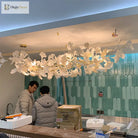 New Gold Chandelier White Ceramic Leaf Lamp Indoor Home Living Room Decorative French Luxury