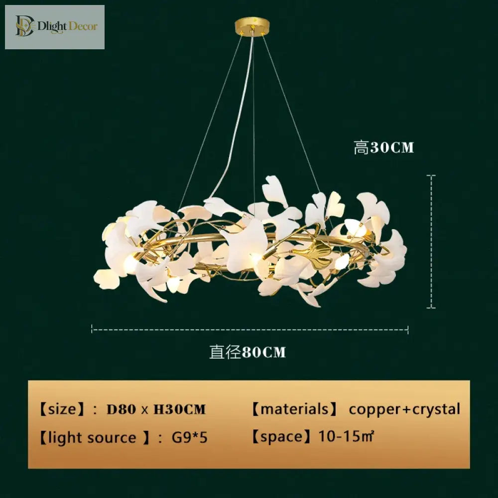 New Gold Chandelier White Ceramic Leaf Lamp Indoor Home Living Room Decorative French Luxury