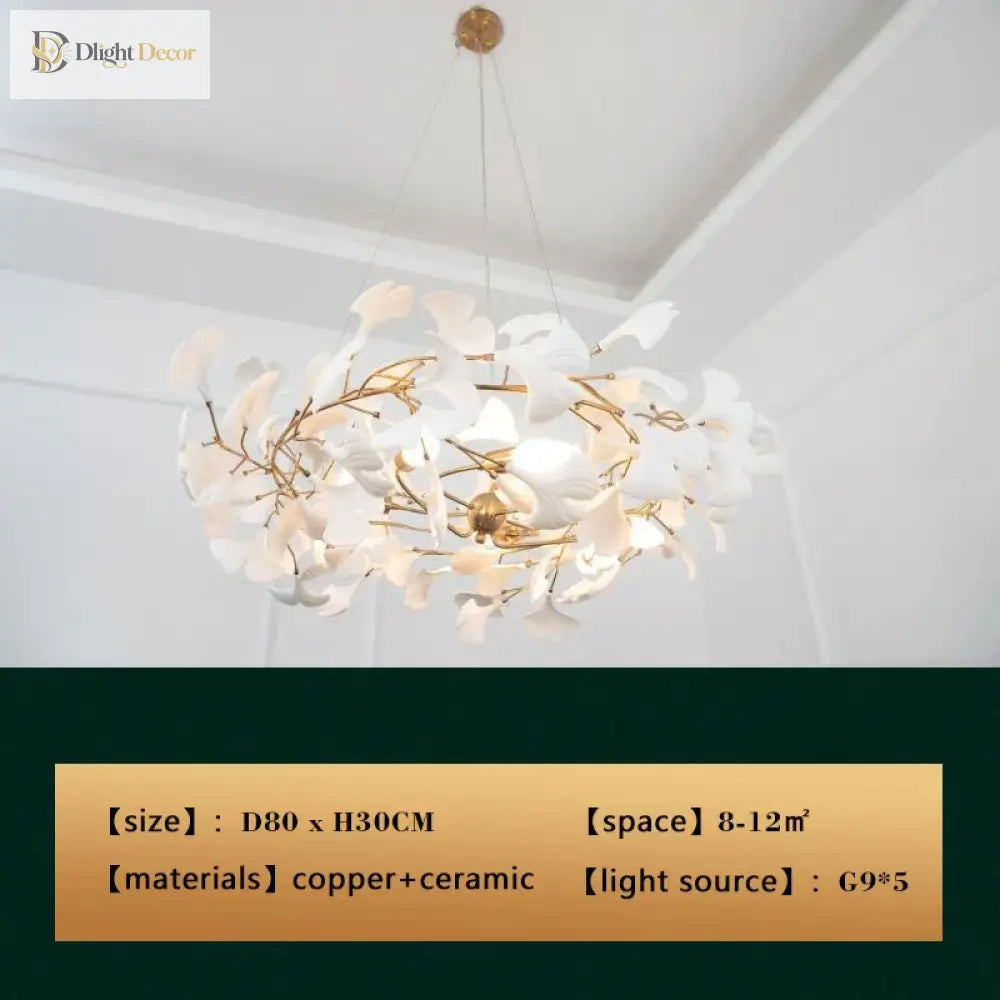 New Gold Chandelier White Ceramic Leaf Lamp Indoor Home Living Room Decorative French Luxury
