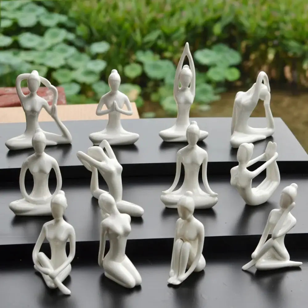 Ceramic Yoga Pose Figurine – Abstract Lady Sculpture in 12 Styles for Home & Studio Decor White -Complete Set Homedecor