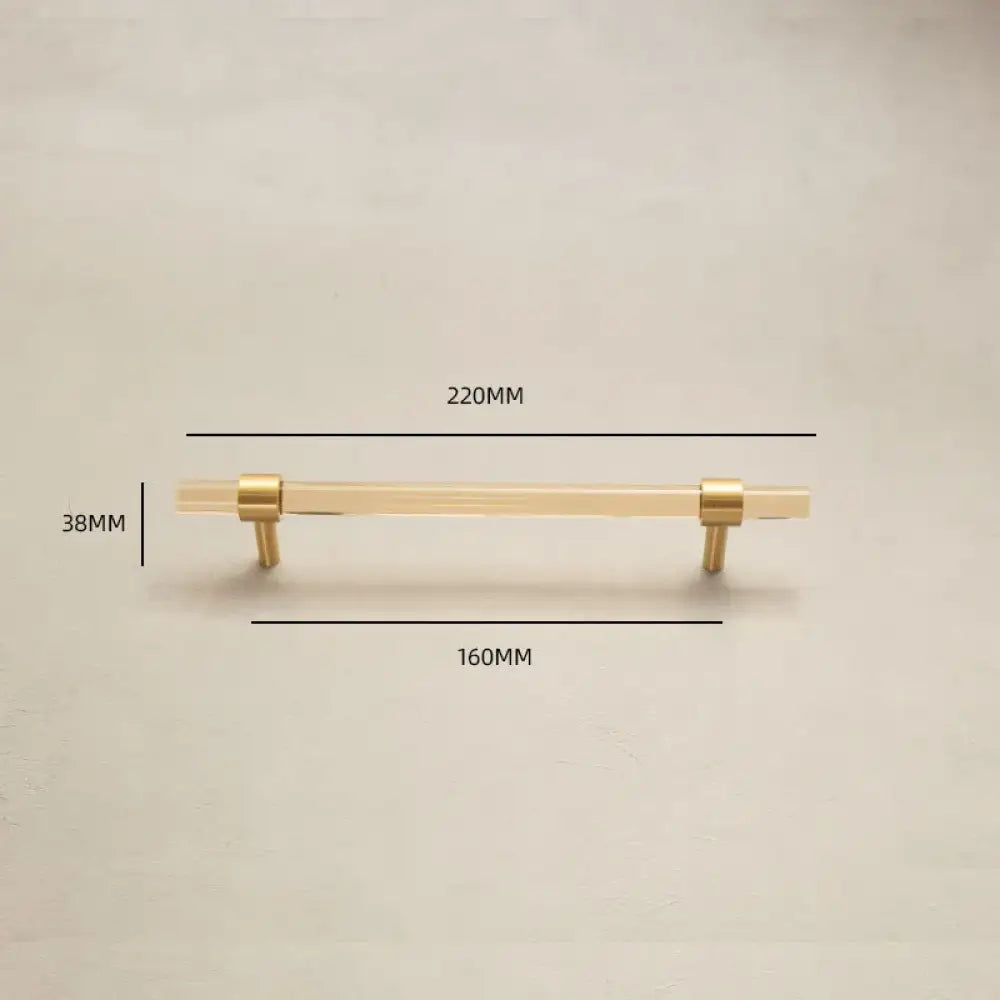 Champagne Acrylic and Brass Cupboard Handles – T-Bar Drawer Pulls for Bedroom and Bathroom 220mm Handles