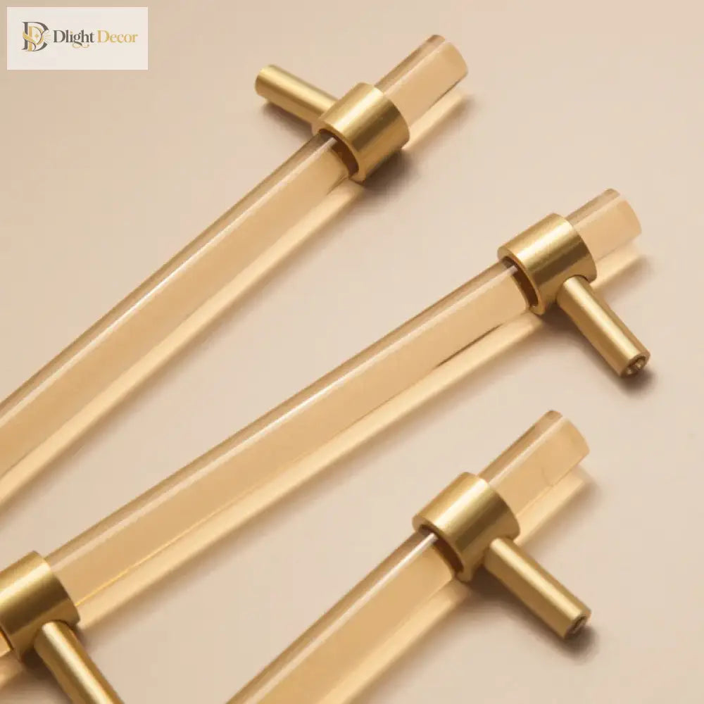 Champagne Acrylic and Brass Cupboard Handles – T-Bar Drawer Pulls for Bedroom and Bathroom Handles