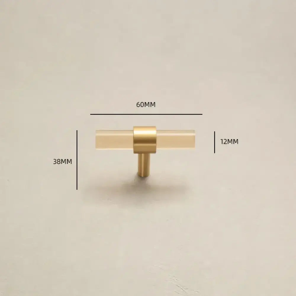 Champagne Acrylic and Brass Cupboard Handles – T-Bar Drawer Pulls for Bedroom and Bathroom 60mm Handles