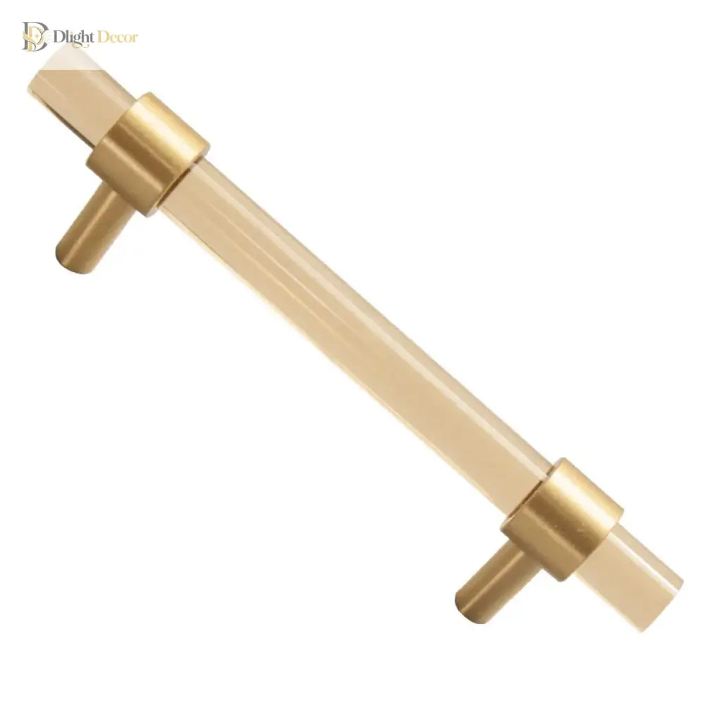 Champagne Acrylic and Brass Cupboard Handles – T-Bar Drawer Pulls for Bedroom and Bathroom Handles