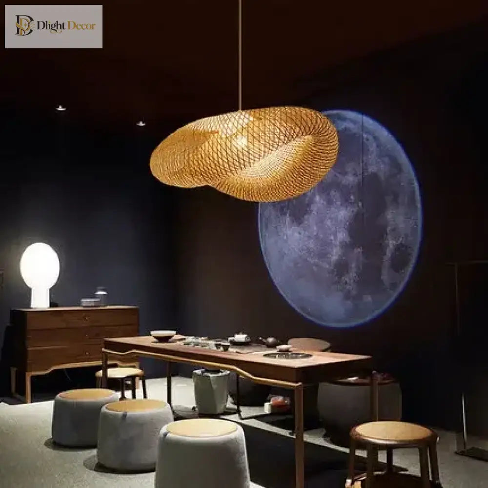 Chinese Handmade Bamboo Pendant Lights - Wicker Rattan Wave Shade Lamps For Restaurant Aisle Tea