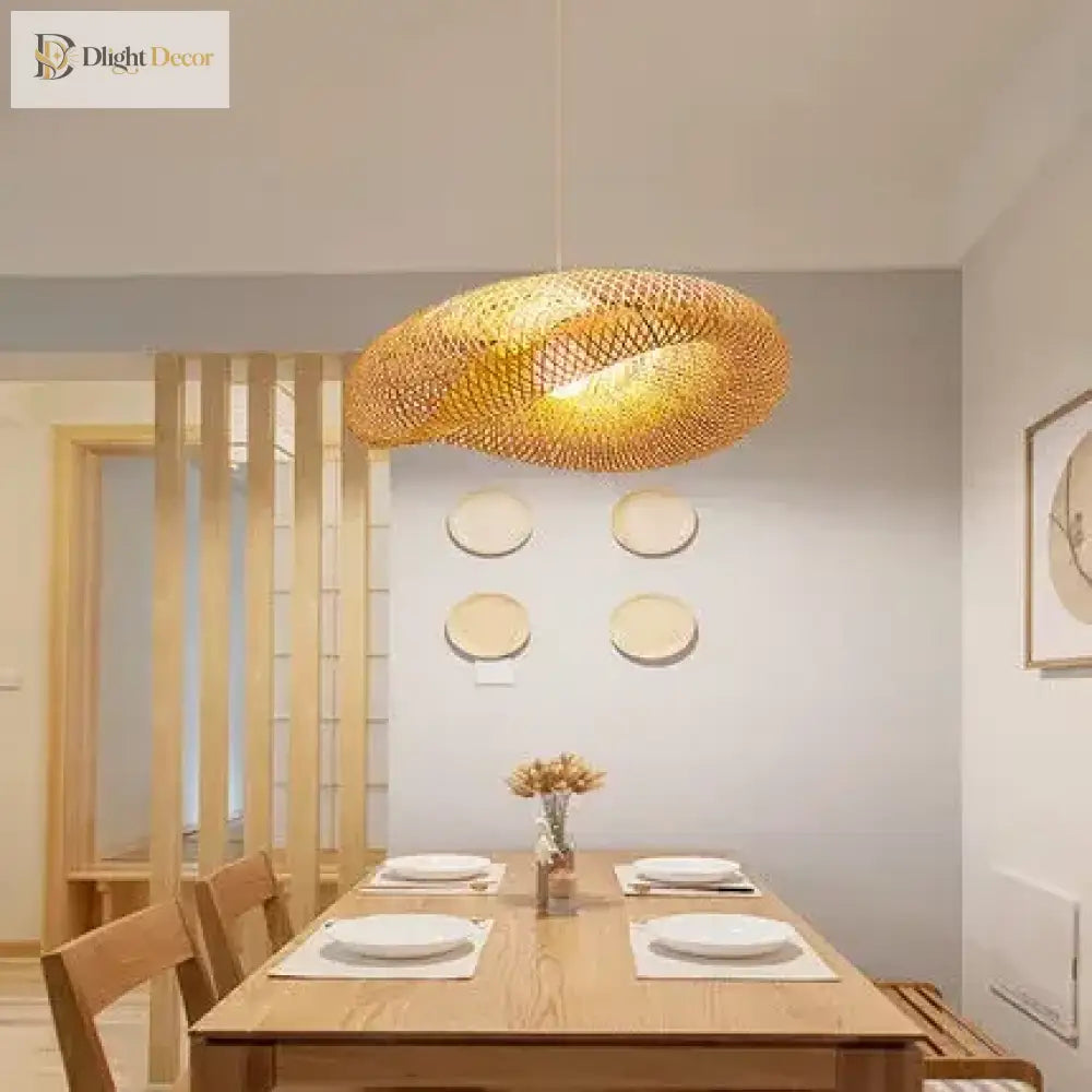 Chinese Handmade Bamboo Pendant Lights - Wicker Rattan Wave Shade Lamps For Restaurant Aisle Tea