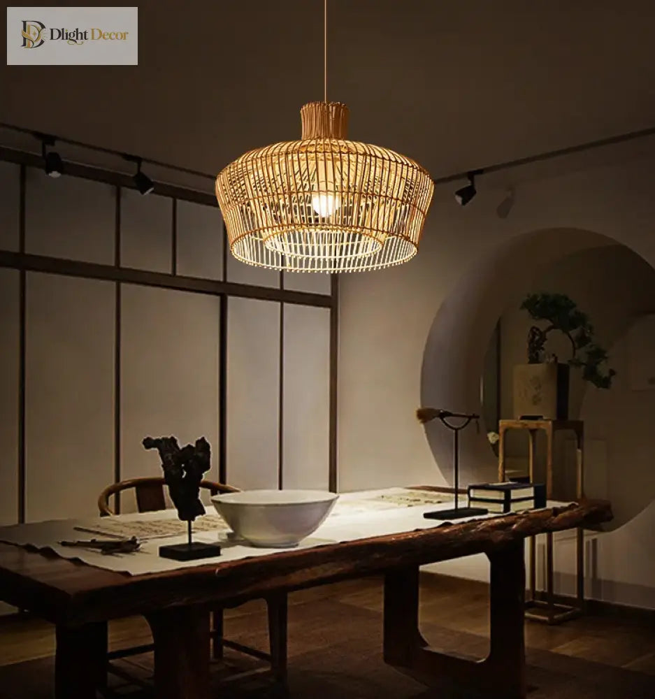Chinoiserie Rattan Pendant Light - Vintage Double - Layer Design For Kitchen Dining And Hotel Decor