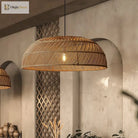 Chinoiserie Flat Rattan Pendant Light - Modern Handmade Creative Pattern Lamp For Living Rooms