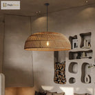 Chinoiserie Flat Rattan Pendant Light - Modern Handmade Creative Pattern Lamp For Living Rooms