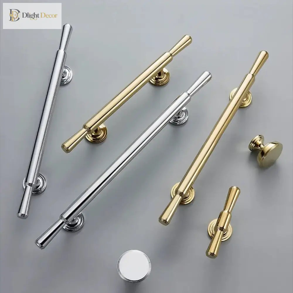 Chrome and Polished Gold Brass Furniture Handles – Modern Cabinet Drawer and Wardrobe Knobs Handles