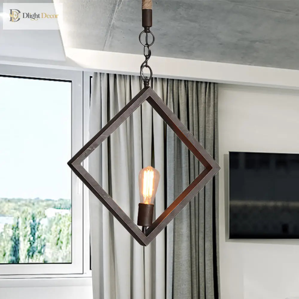 Claire Style Black Metal Ceiling Light With Rope Accent - Industrial Charm