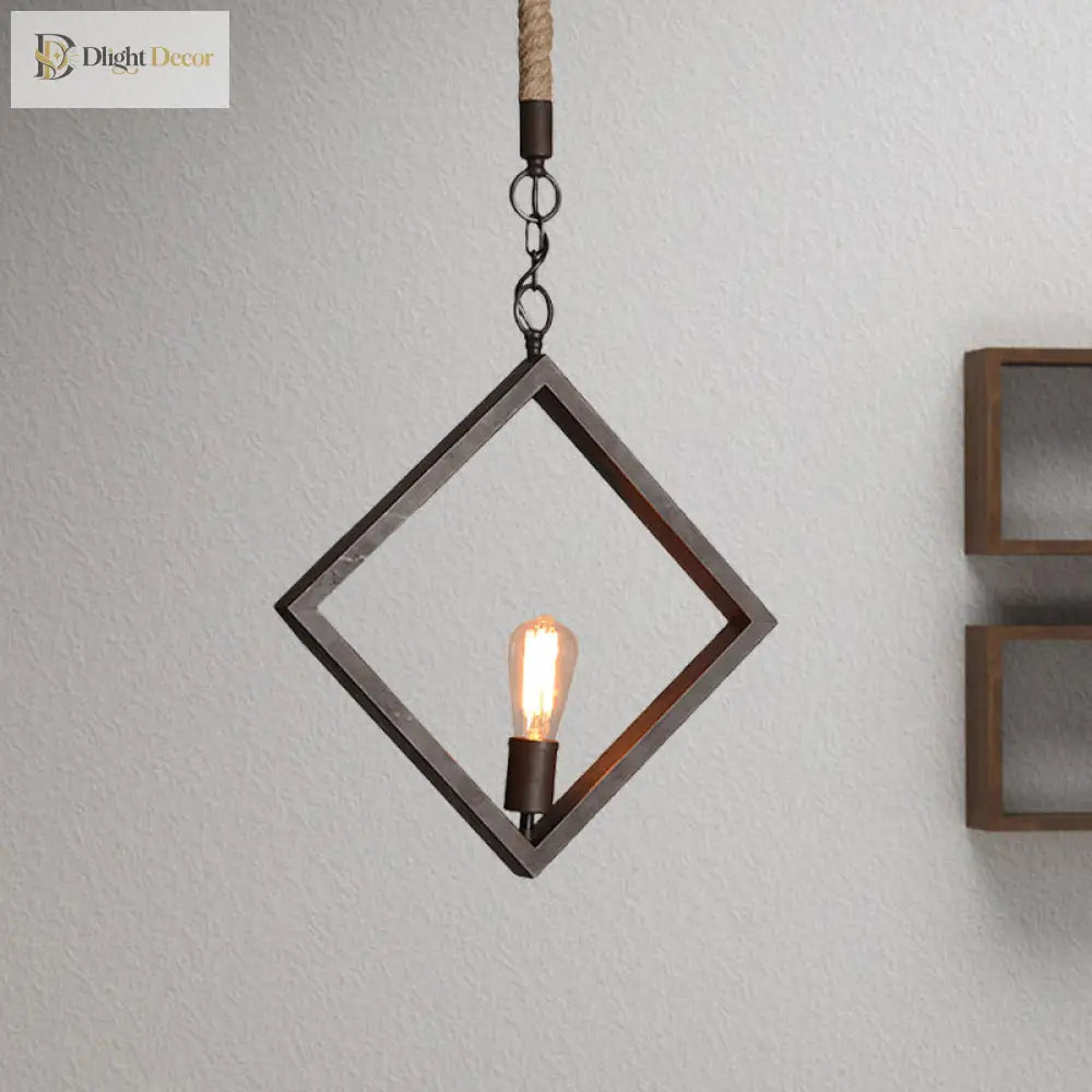 Claire Style Black Metal Ceiling Light With Rope Accent - Industrial Charm
