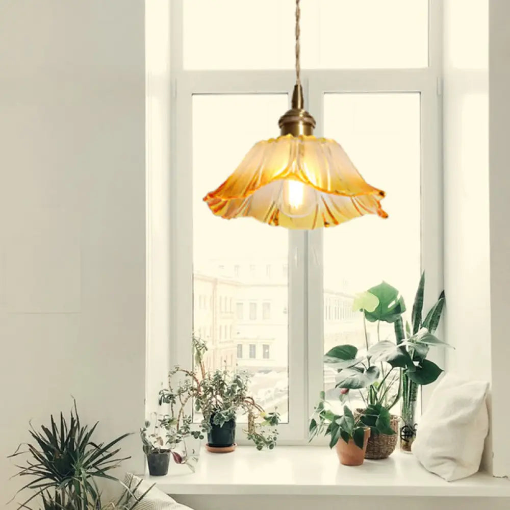 Clara’s Textured Bloom: Industrial Glass Pendant Lamp Yellow Lights
