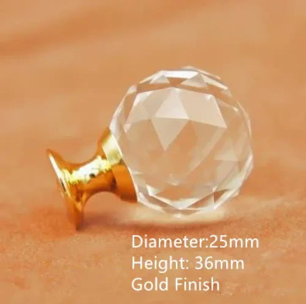 Clear Crystal Cabinet Knobs – Chrome & Gold Base Glass Drawer Pulls in 20mm 25mm 30mm 40mm 25mm gold Knob