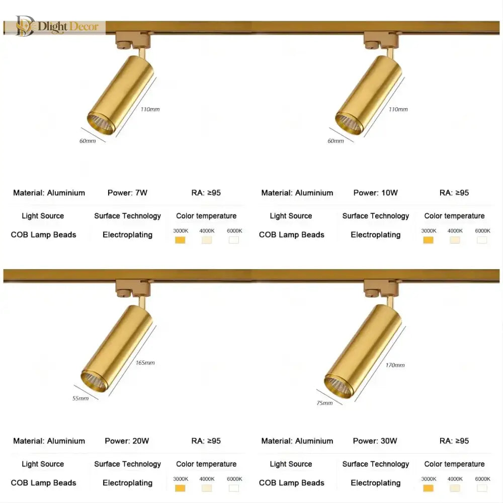 Led Gold Track Light Lamps Golden Tracking Lighting Spot Lights System Rail COB Spotlights For Home Living Clothing