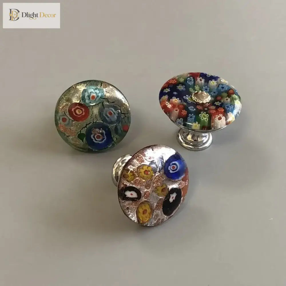 Colorful Floral Glass Cabinet Knobs – Drawer Knobs for Dresser Shoe Cabinet and Kitchen Furniture Knobs