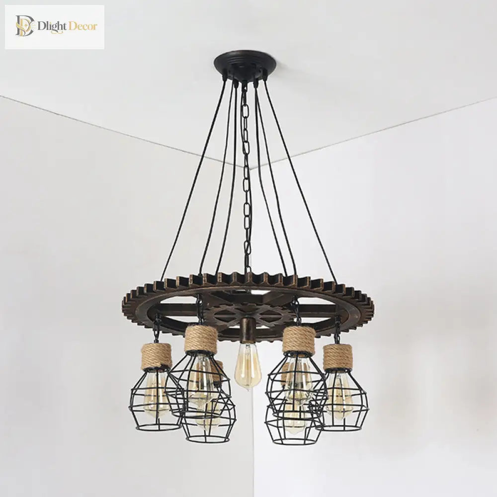 Cora Iron Antique Style Pendant Light - 5/7 - Head With Wire Guard