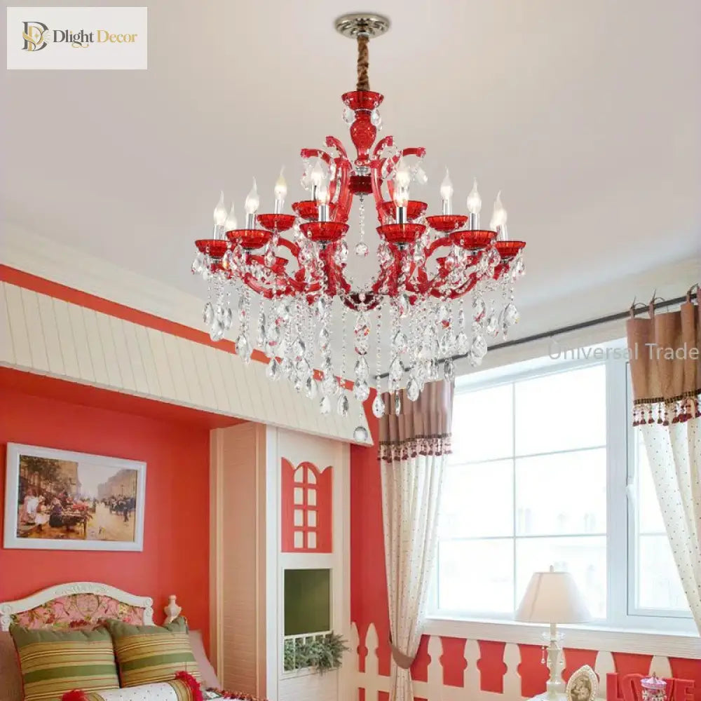 European Princess Crystal Chandelier - Choose From Warm Pink Blue Purple Or Red For Creative Room