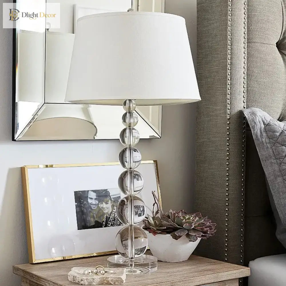 Luxury Crystal Table Lamp With Fabric Lampshade - Elegant Lighting For Living Room And Bedroom