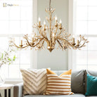 Gold Amber Crystal Branch Pendant Chandelier - Rustic Bedroom Suspension Lighting Chandelier