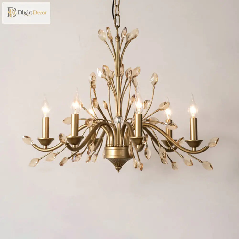 Gold Amber Crystal Branch Pendant Chandelier - Rustic Bedroom Suspension Lighting Chandelier